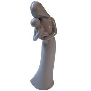 Mother Holding Baby Figurine 9” Blue Ceramic Unique Gift Shower Nursery Decor